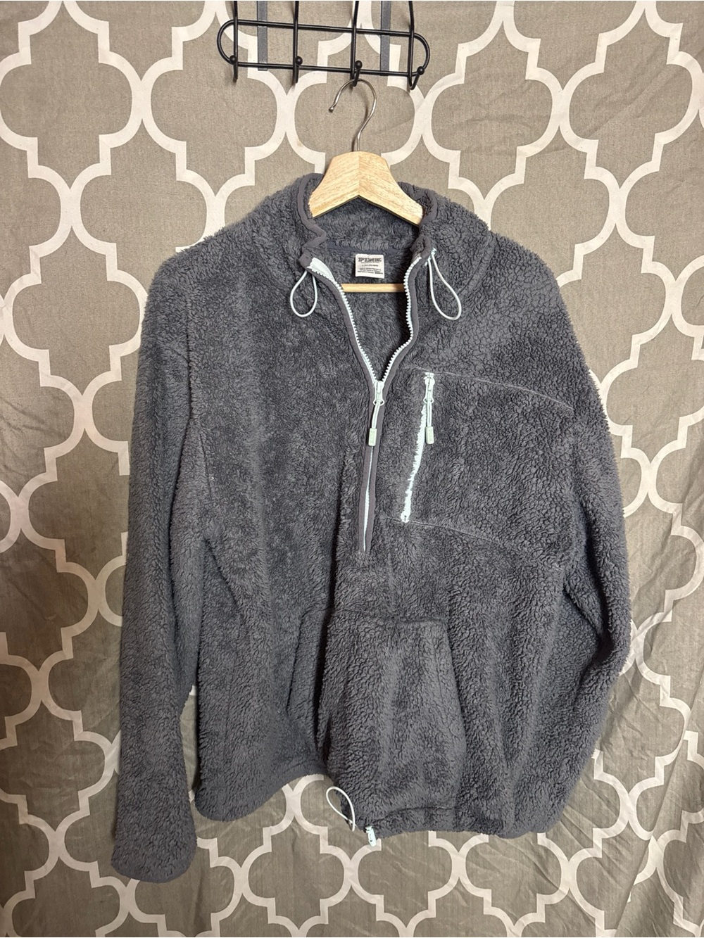 Victoria's Secret PINK Gray Sherpa Half Zip Pullover Fleece Hoodie Large